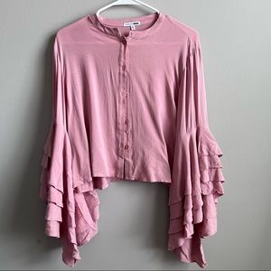 Fashion nova Pink blouse long ruffle sleeves ✨💕 Women’s medium - so unique!